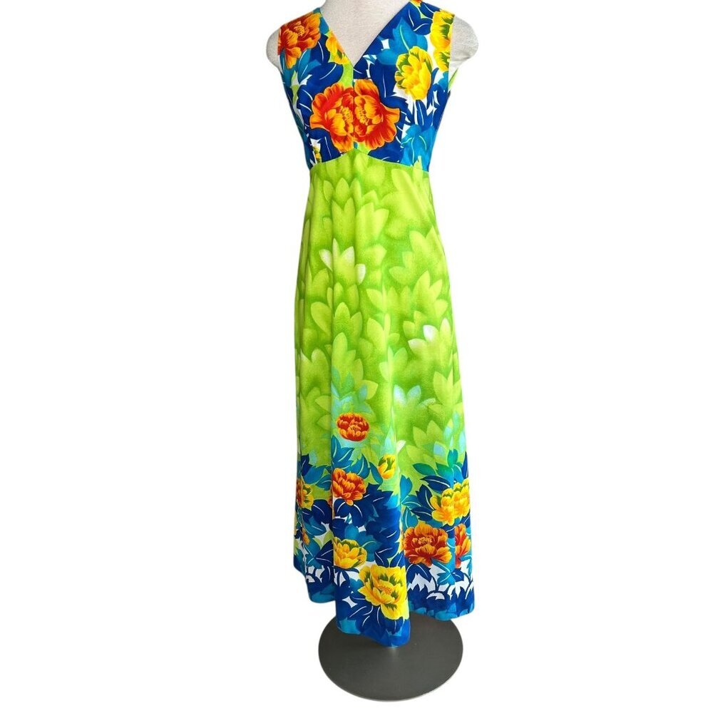 Malihini Hawaiian Dress Vintage 70s Maxi Sleeveless Floral Size 14 - Picture 3 of 10